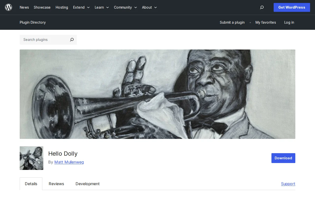 Hello Dolly plugin page on WordPress.org