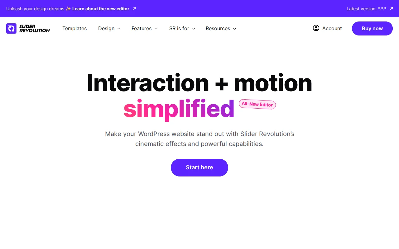 Slider Revolution homepage — premium WordPress slider plugin