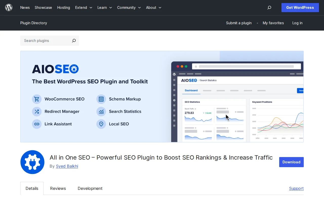 All in One SEO plugin page on WordPress.org