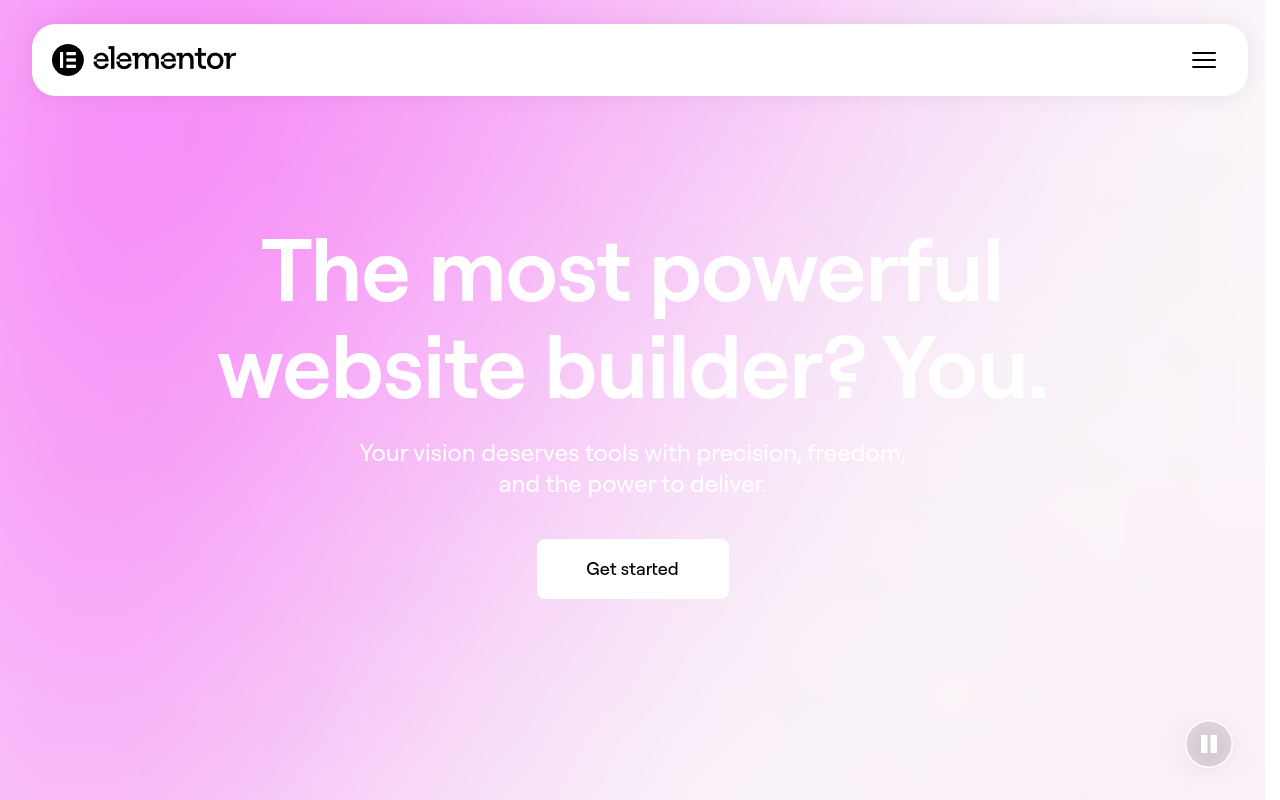Elementor homepage showing drag-and-drop website builder interface