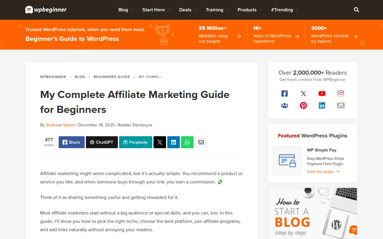 WPBeginner affiliate marketing guide for beginners