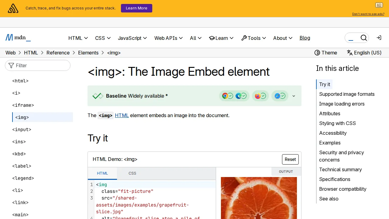 MDN documentation for the HTML img element and alt attribute