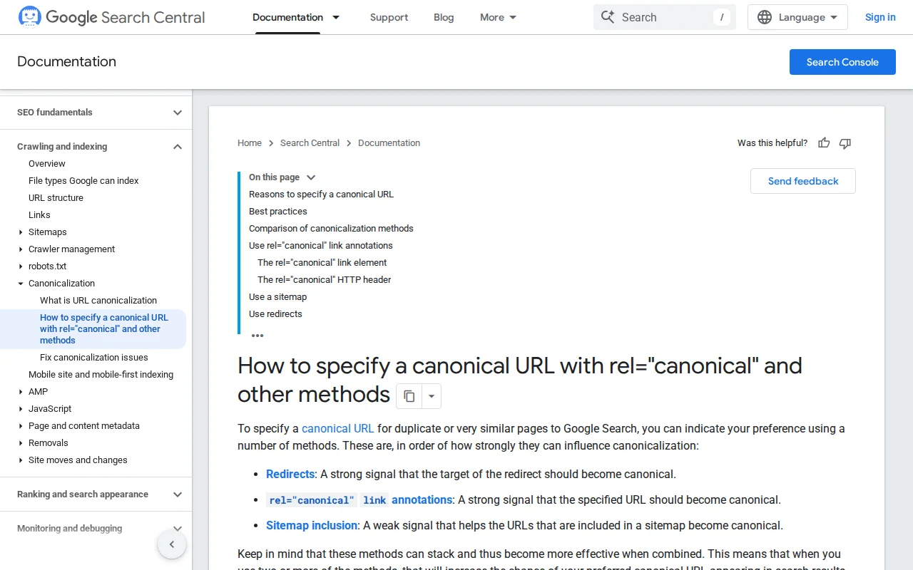 Google documentation on consolidating duplicate URLs with canonical tags