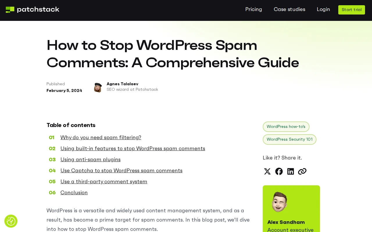 Patchstack guide on stopping WordPress spam comments