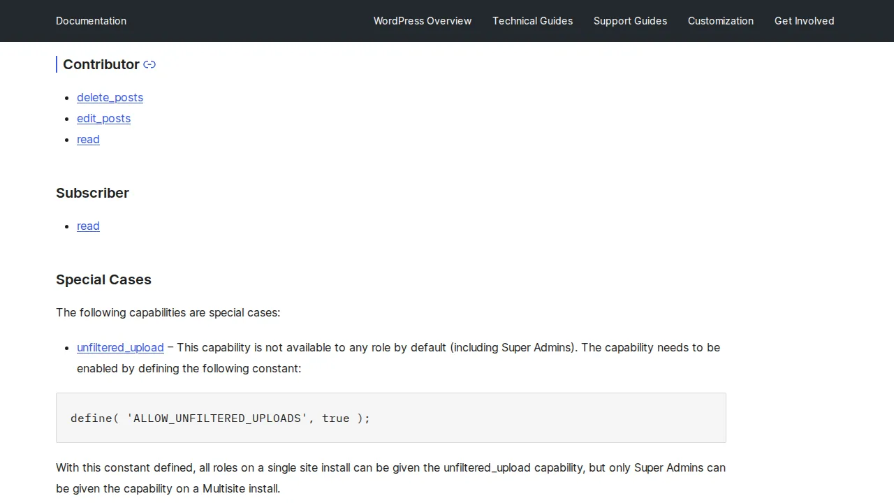 WordPress Contributor role capabilities