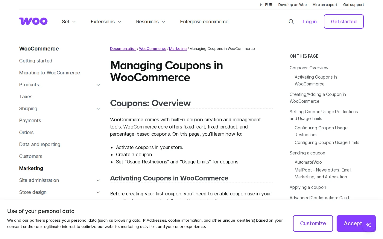 WooCommerce coupon management documentation