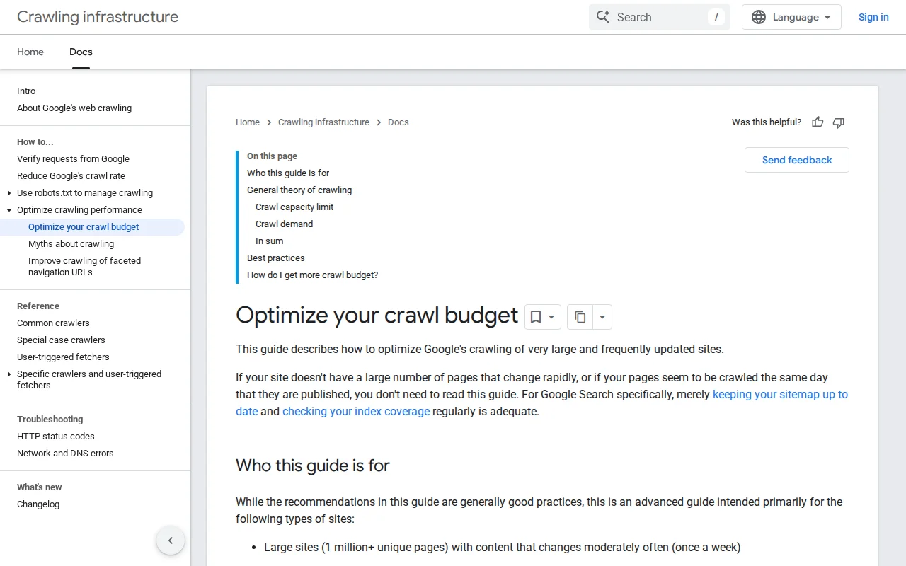 Google Search Central documentation on managing crawl budget for large sites