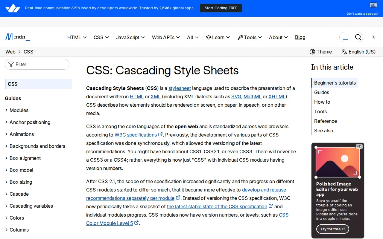 MDN Web Docs CSS reference