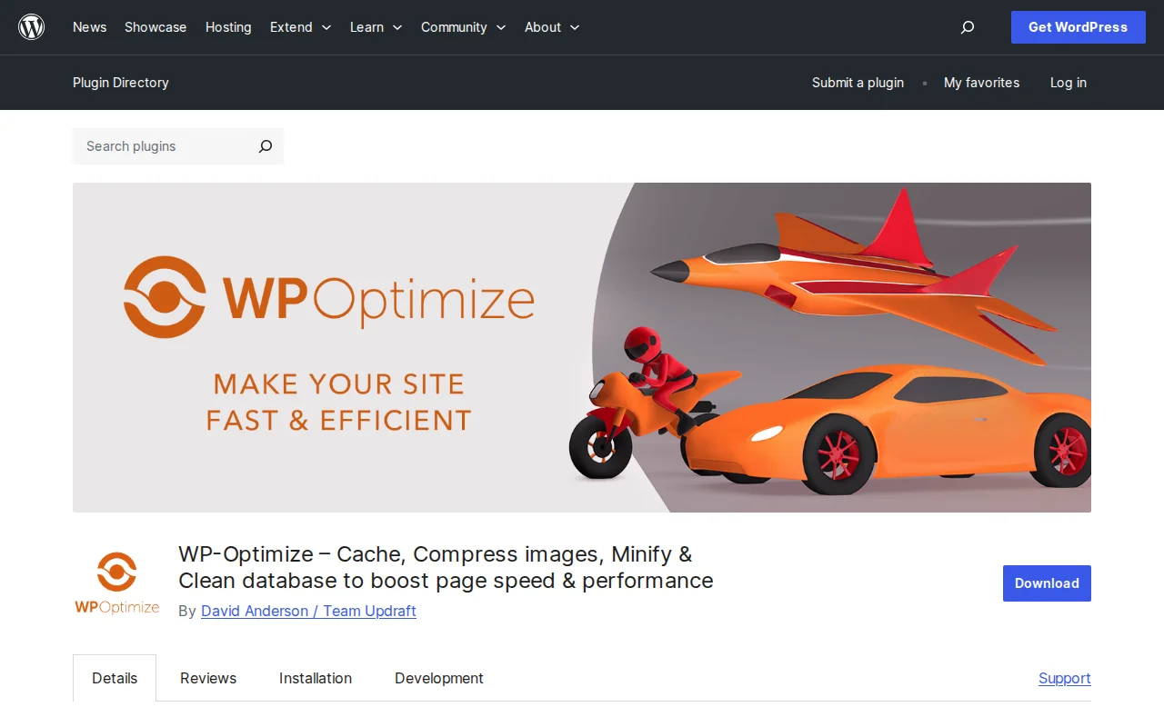 WP-Optimize plugin on WordPress.org — the most popular tool for cleaning and optimizing WordPress databases