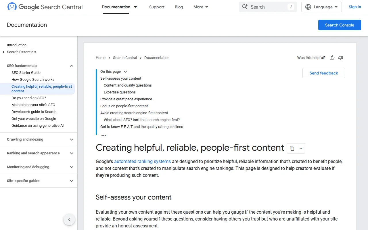 Google Search Central documentation on creating helpful, reliable, people-first content