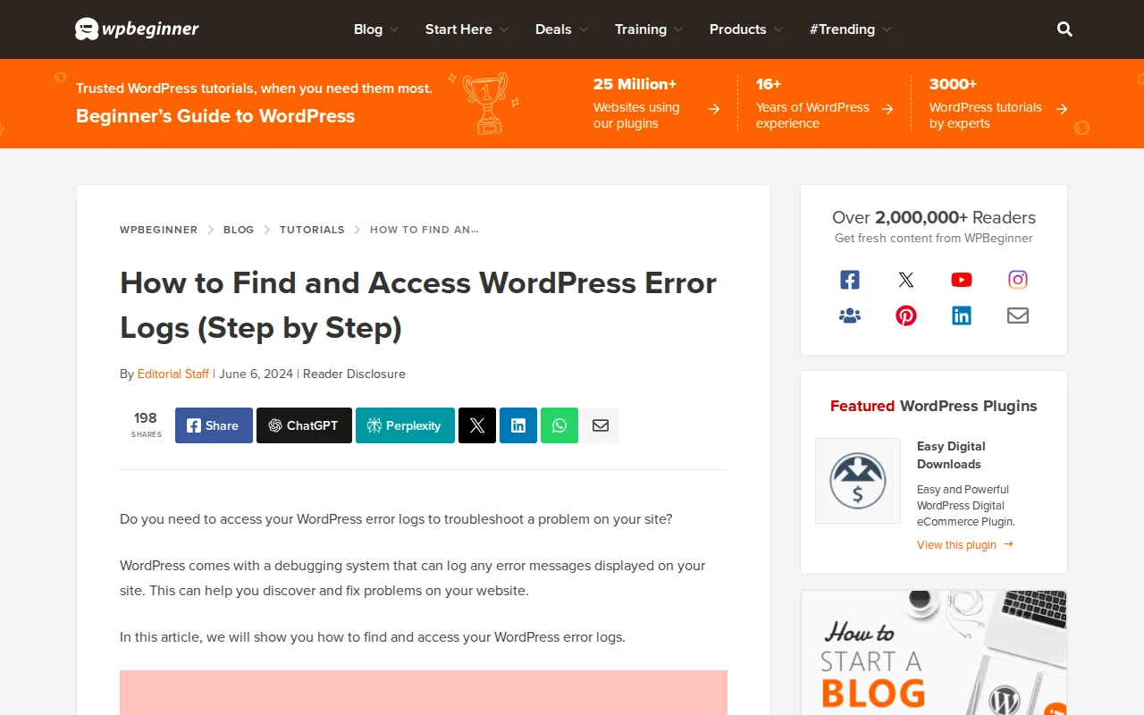 WPBeginner guide on finding and accessing WordPress error logs
