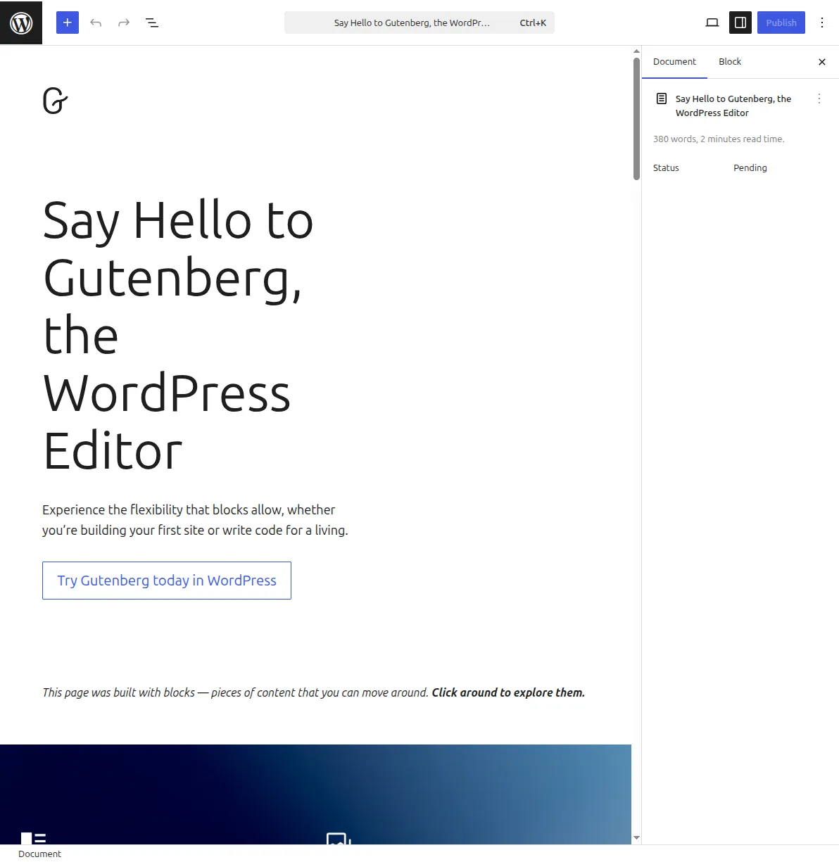 WordPress post editor where you can write a custom excerpt summary