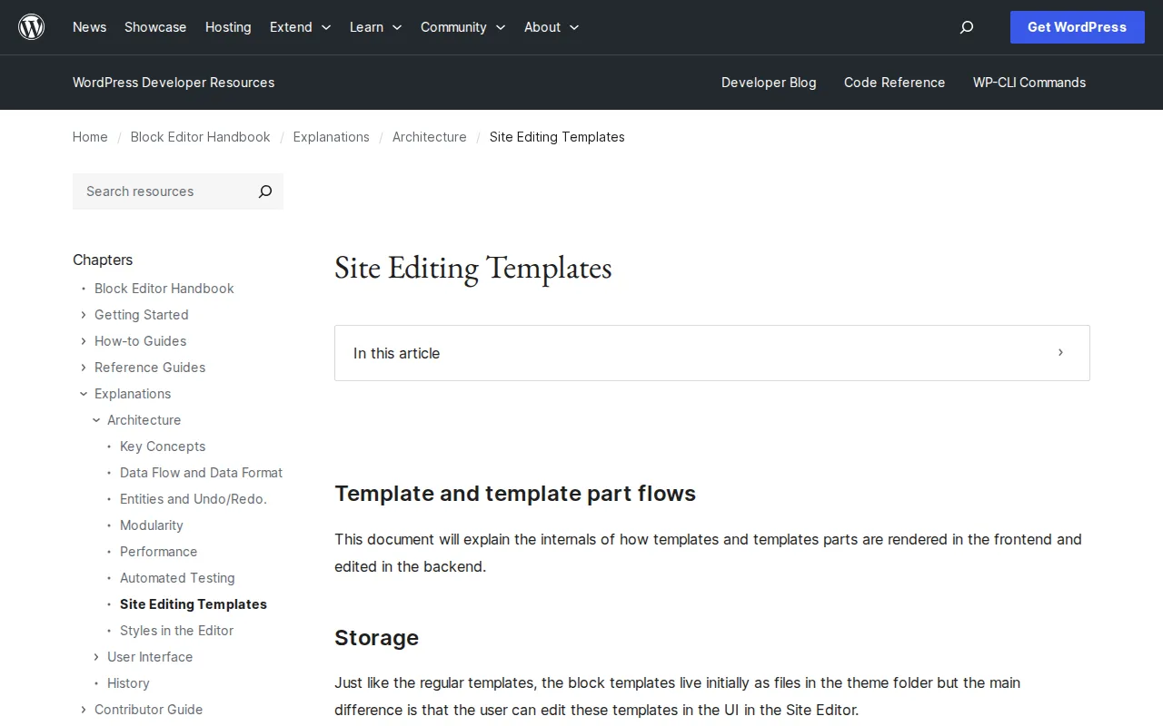 WordPress Full Site Editing documentation on developer.wordpress.org