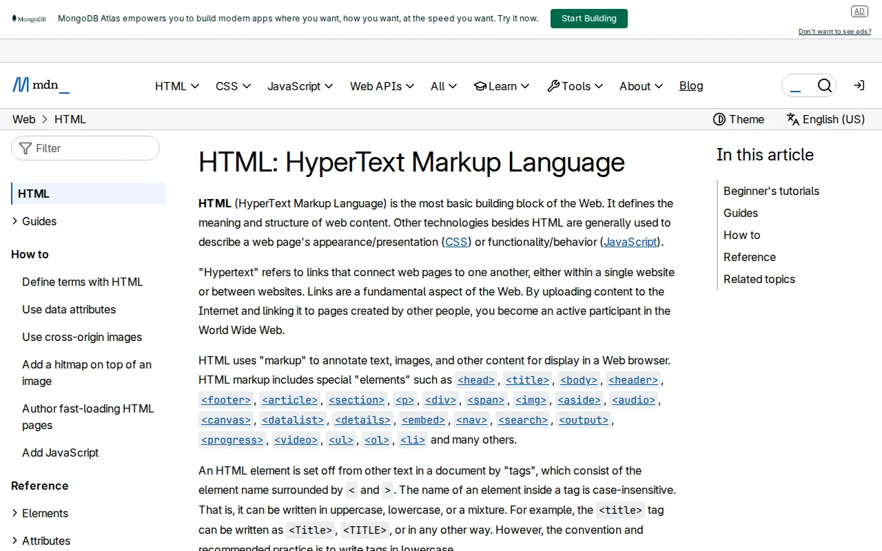 MDN Web Docs HTML reference