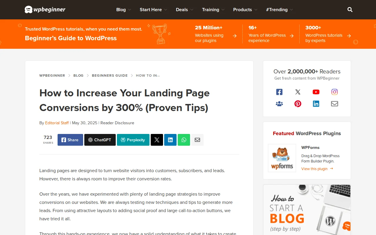 WPBeginner guide on increasing landing page conversions