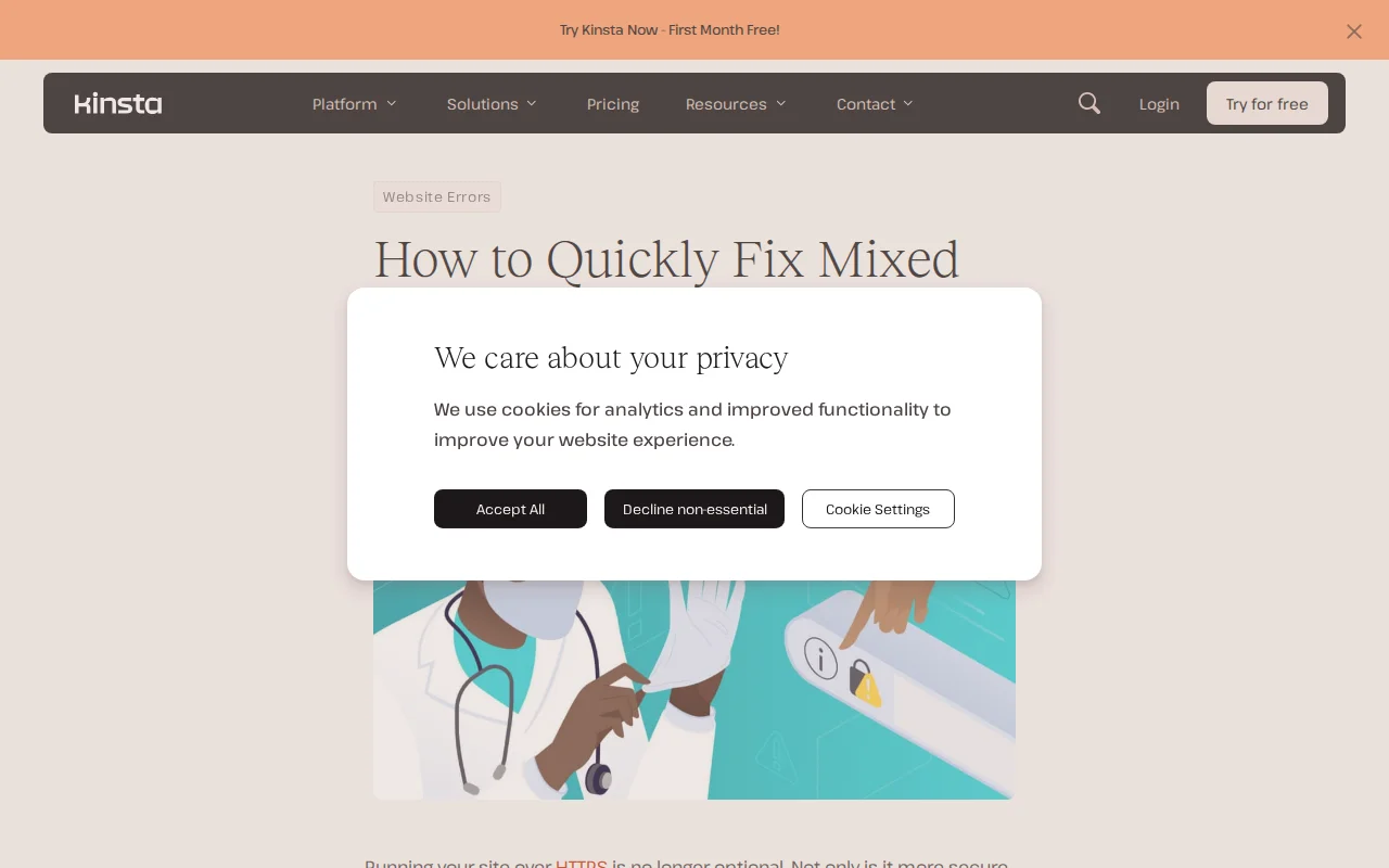 Kinsta guide on fixing mixed content warnings — how to resolve HTTPS/SSL insecure resource errors in WordPress