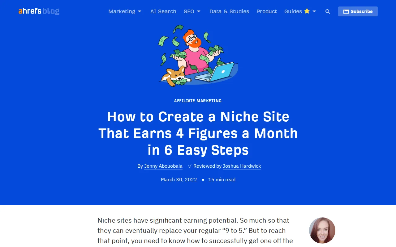 Ahrefs guide on how to create a niche site that earns 4 figures a month
