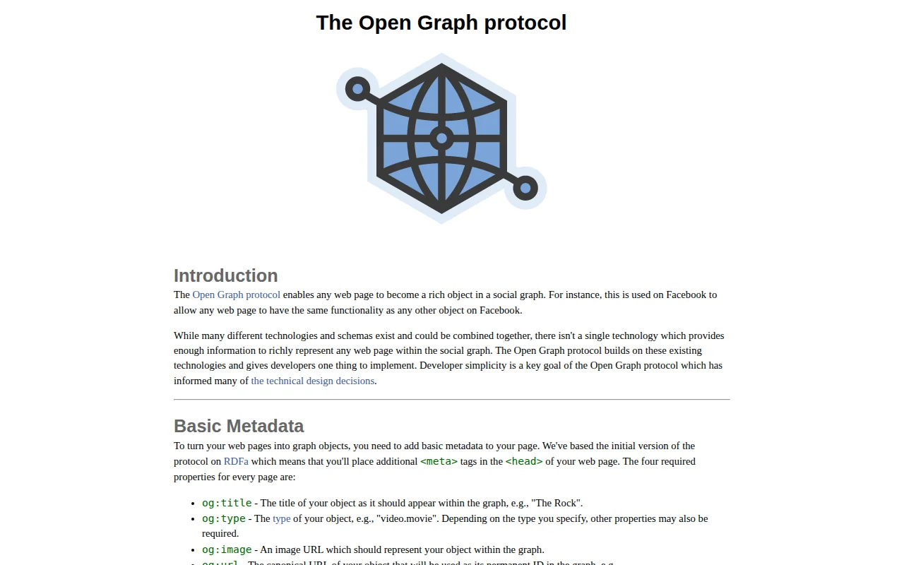 The Open Graph protocol official specification at ogp.me