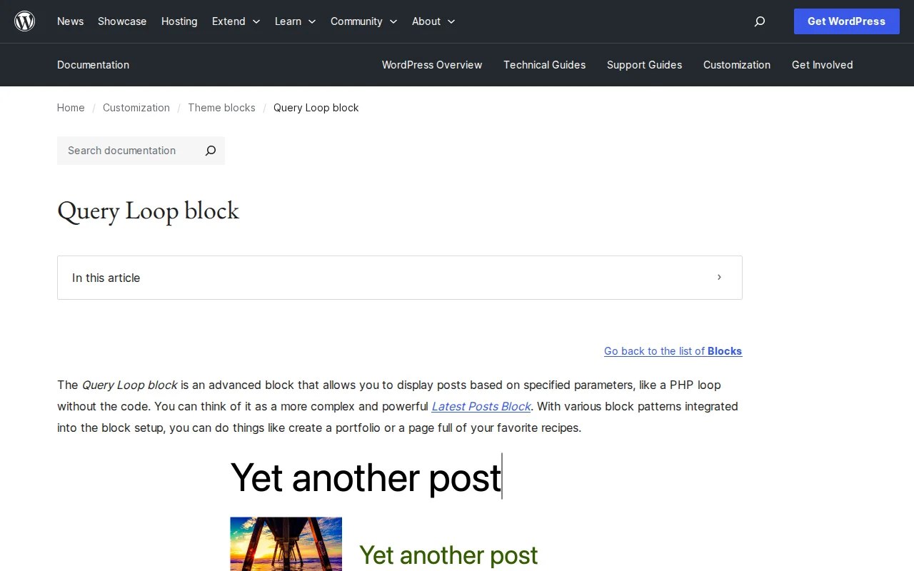 WordPress Query Loop block documentation on wordpress.org