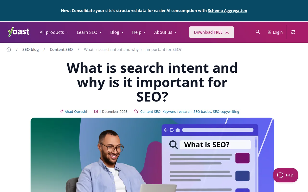 Yoast SEO guide explaining search intent for beginners