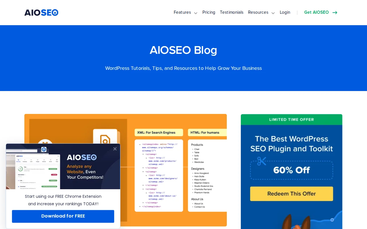 AIOSEO article explaining the difference between HTML sitemaps and XML sitemaps