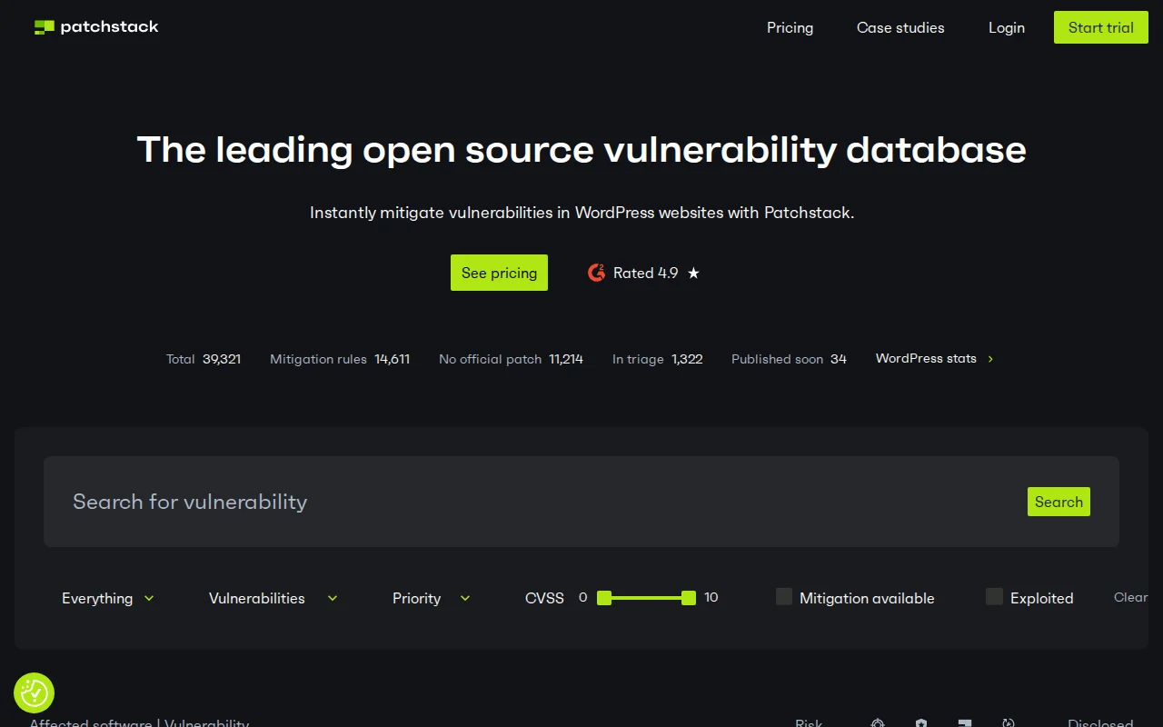 Patchstack vulnerability database — tracks and discloses security vulnerabilities in WordPress plugins, themes, and core