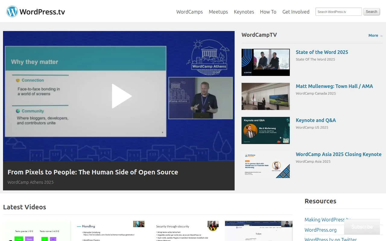 WordPress.tv — the official video archive for WordCamp talks and WordPress tutorials