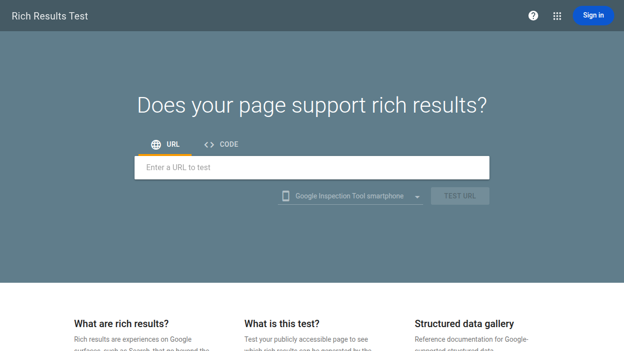 Google Rich Results Test tool for checking schema markup implementation on WordPress sites