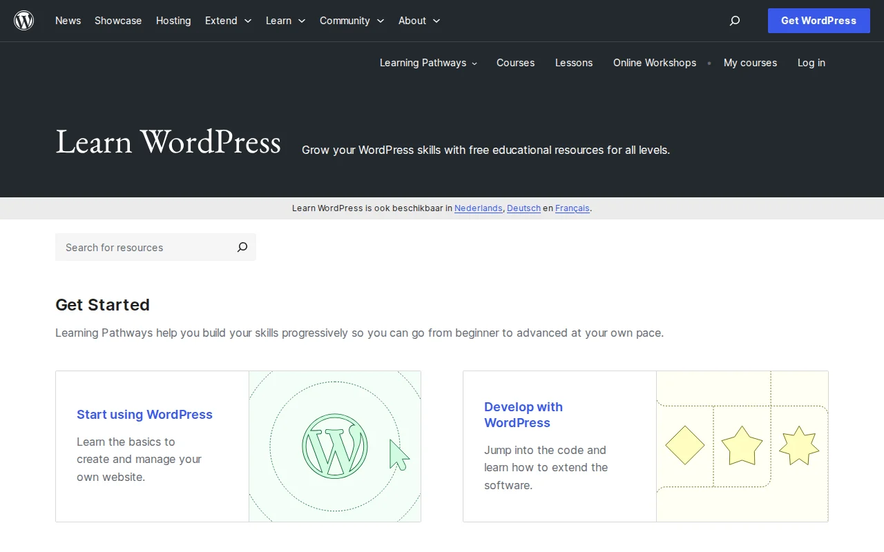 Learn WordPress — the official free learning platform from WordPress.org with courses, lessons, and online workshops