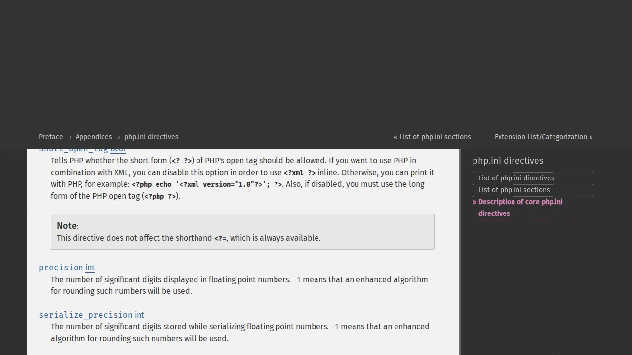 PHP documentation page showing memory_limit configuration