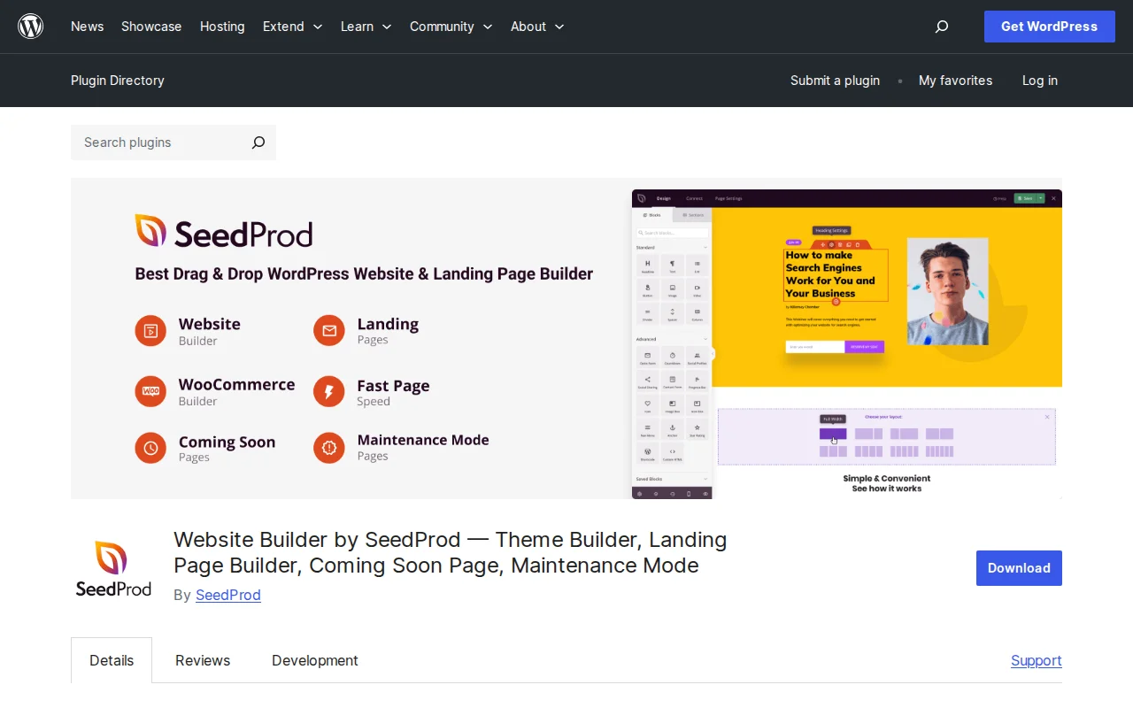 SeedProd — drag-and-drop WordPress website and landing page builder