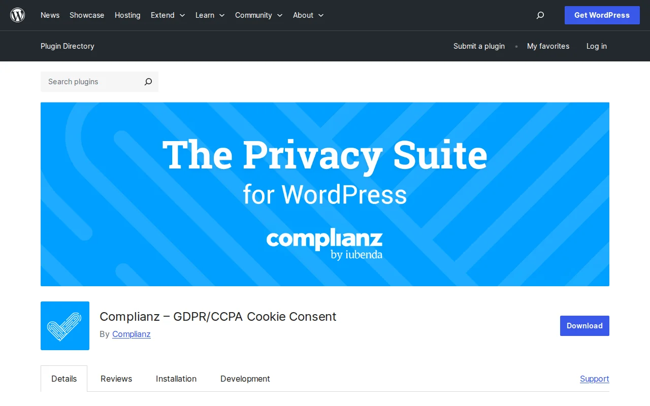 Complianz GDPR/CCPA plugin on WordPress.org — comprehensive cookie consent and privacy compliance