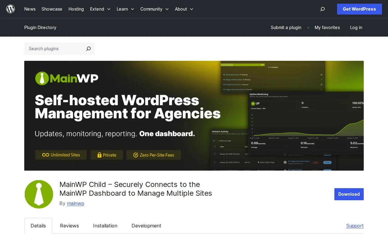 MainWP Child plugin page on WordPress.org