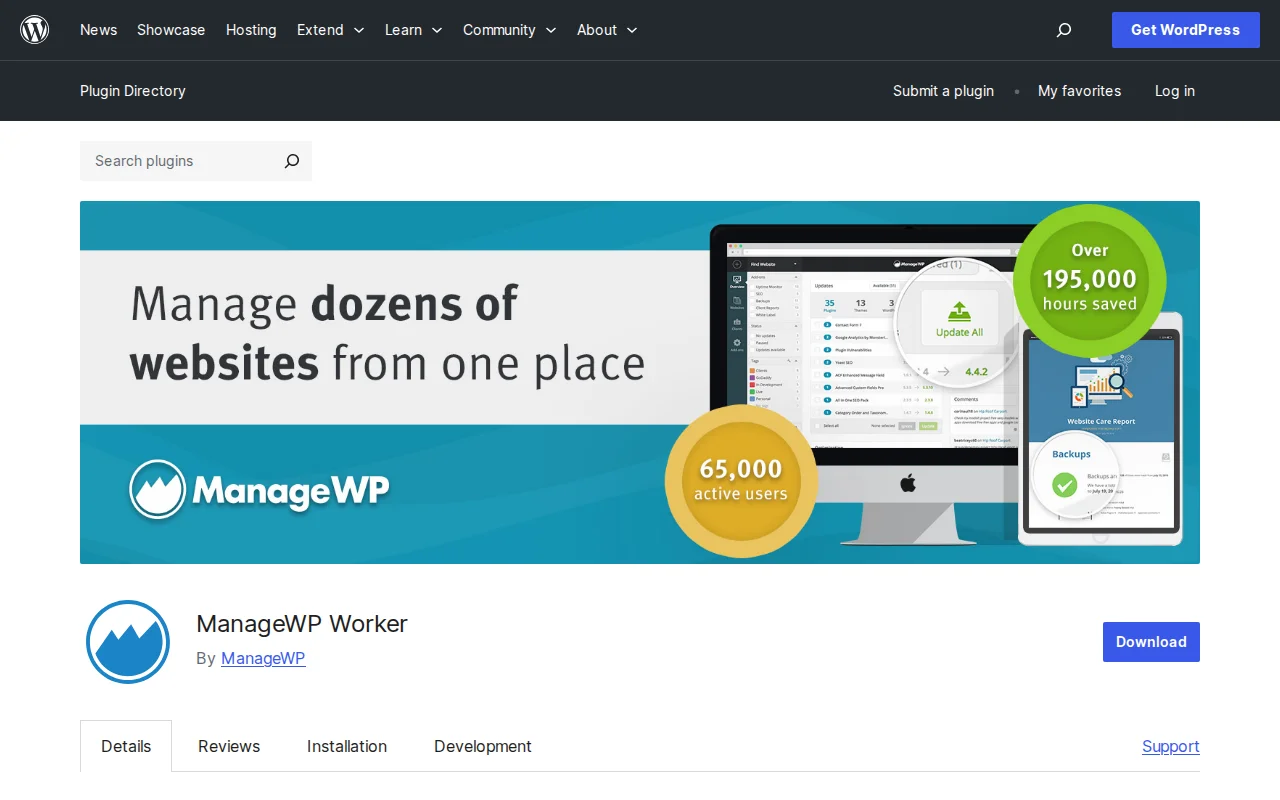 ManageWP Worker plugin on WordPress.org