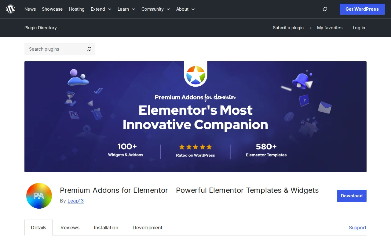 Premium Addons for Elementor plugin page on WordPress.org