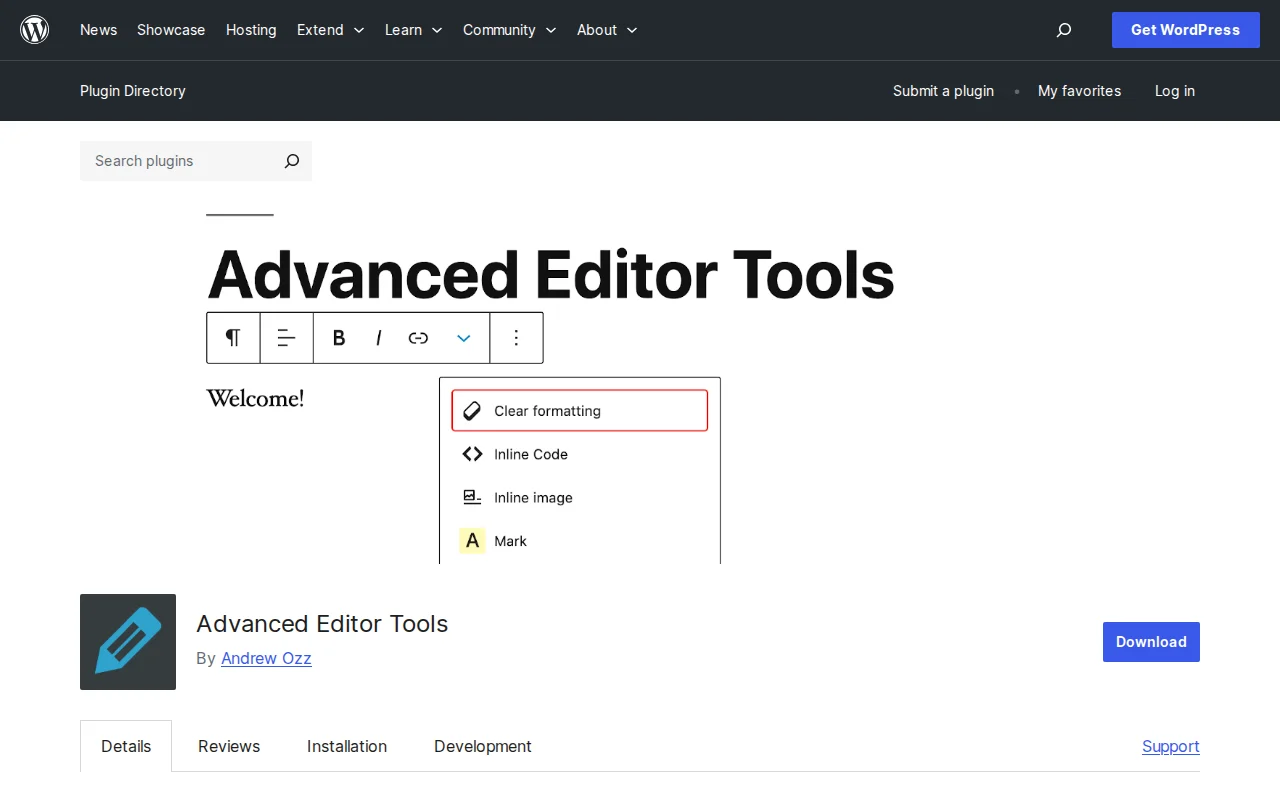 Advanced Editor Tools plugin page on WordPress.org