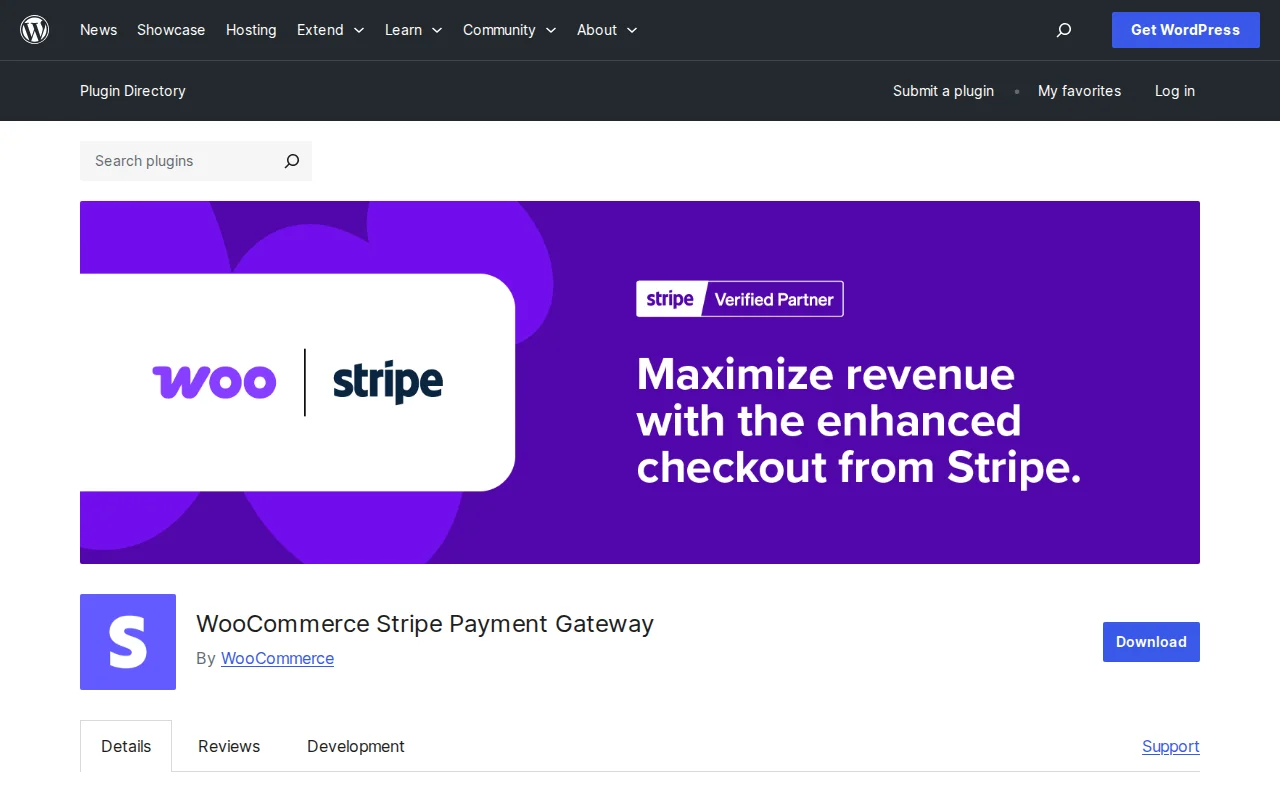 WooCommerce Stripe Payment Gateway plugin page on WordPress.org