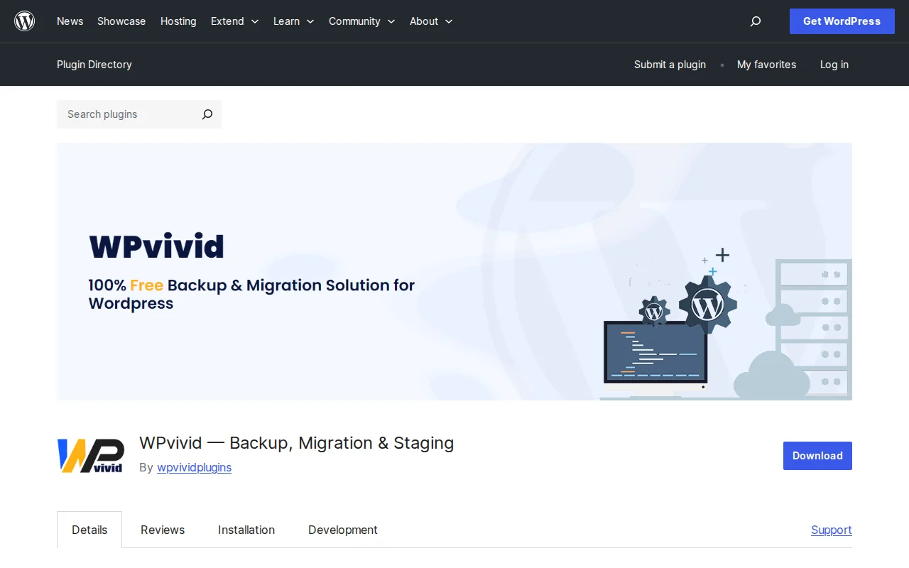 WPvivid Backup and Migration plugin page on WordPress.org