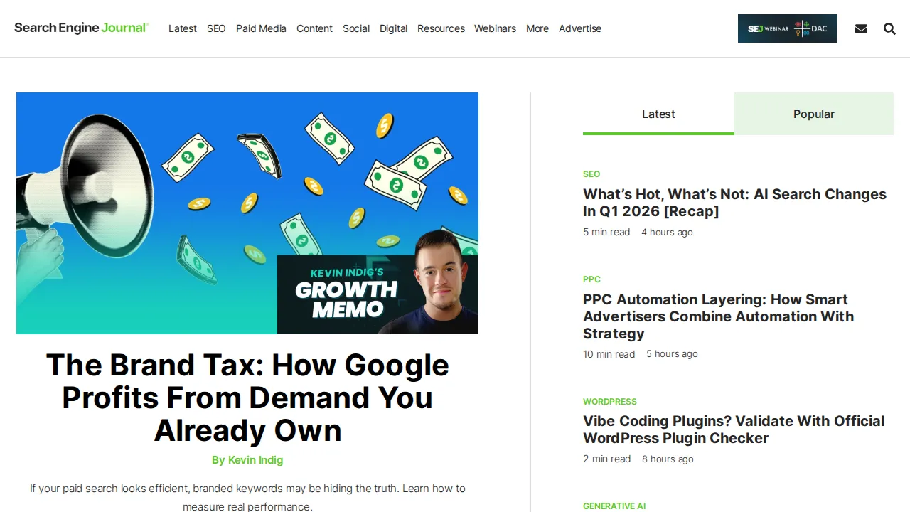 Search Engine Journal homepage — a top resource for staying current with SEO news and best practices