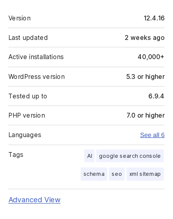 Squirrly SEO plugin meta panel on WordPress.org showing version, update date, and active installations