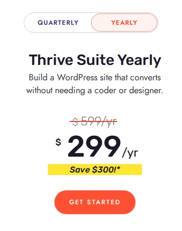 Thrive Suite pricing page showing that Thrive Leads is included in the suite