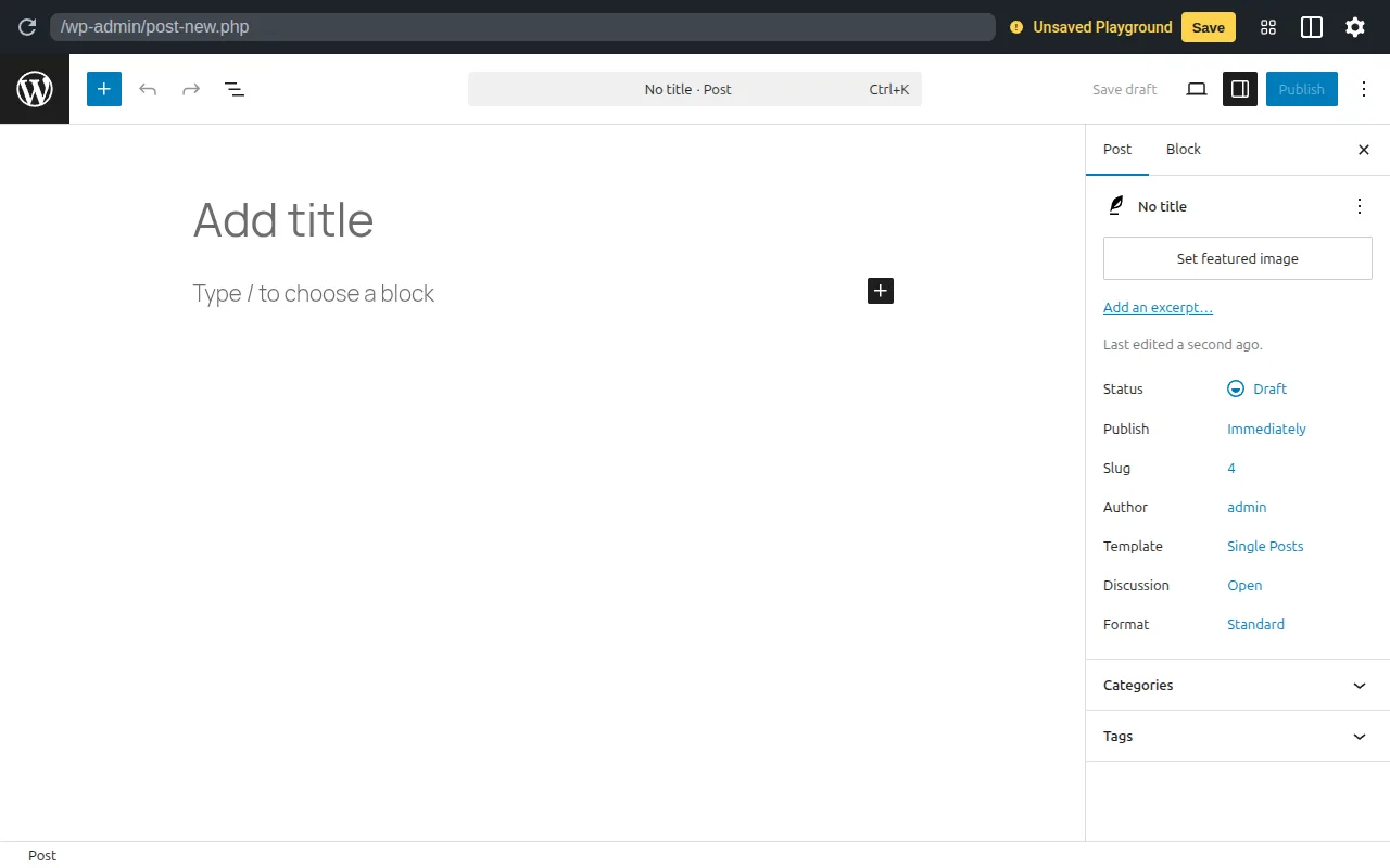 The WordPress block editor showing the content creation interface with blocks for paragraphs, headings, images, and more