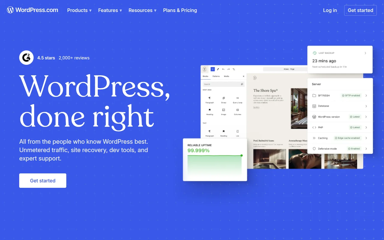 The WordPress.com homepage as seen from the Netherlands, showing Dutch-language text with 'Maak een gratis website' (Create a free website) and plan options