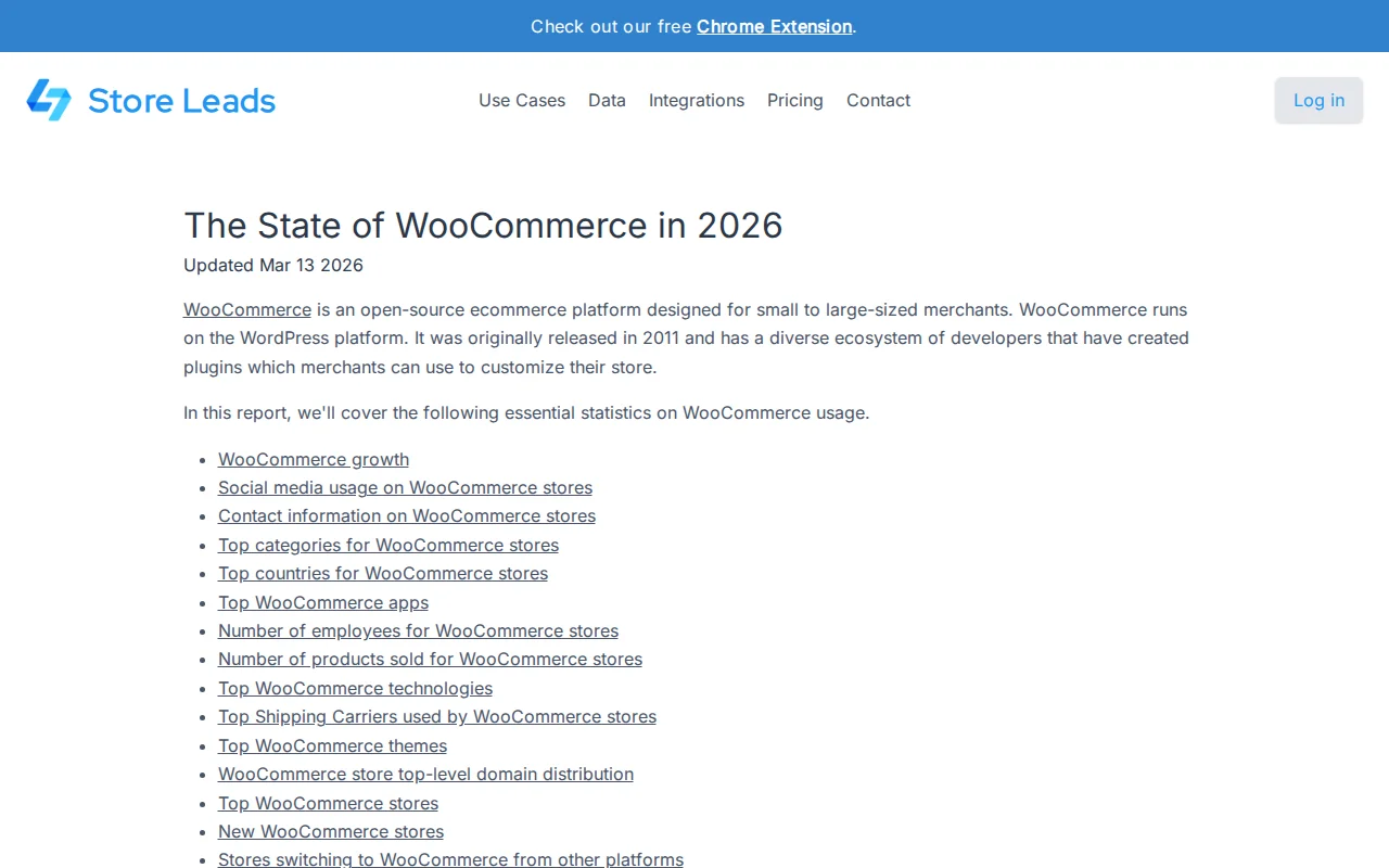 WooCommerce store statistics and market trends from StoreLeads