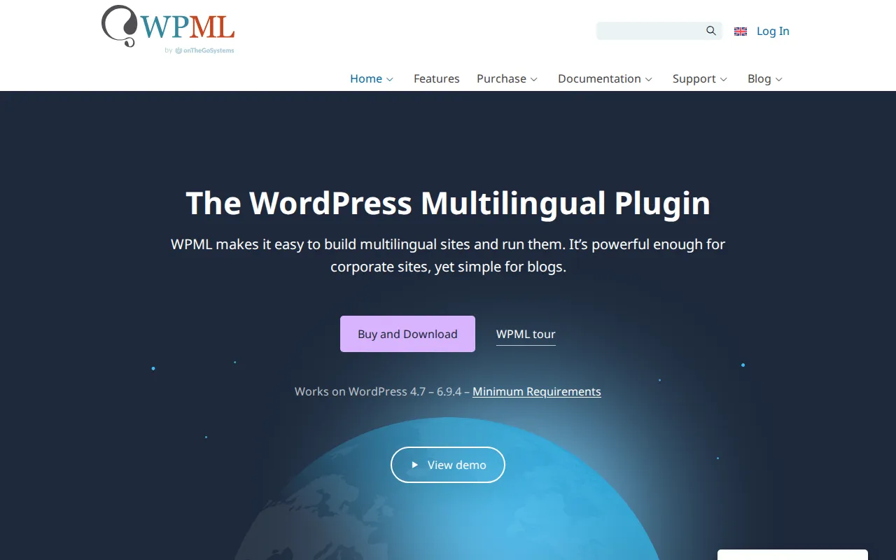 WPML homepage showing The WordPress Multilingual Plugin tagline